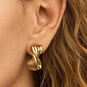 14K Gold Plated Swirl Bow Stud Earrings | Vintage-Inspired Chic Gift NWT